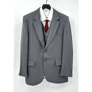 vintage 70s VAN CORT 2 piece suit pinstripe jacket pants vest gray 40R 36W